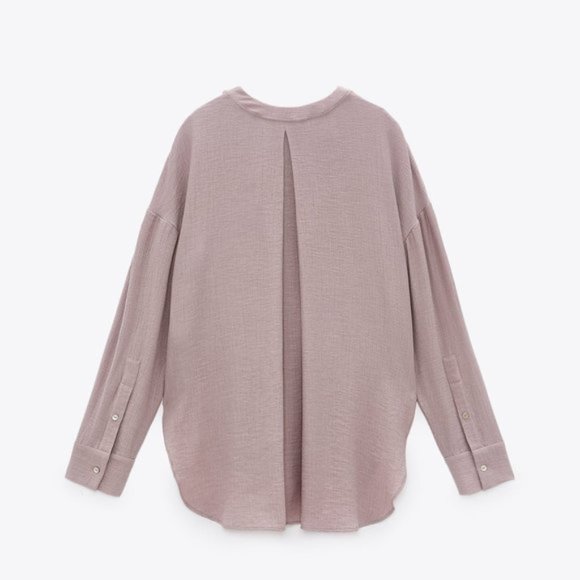 ZARA Flowy Round Neck Front Button Structured Shirt - Picture 5 of 6